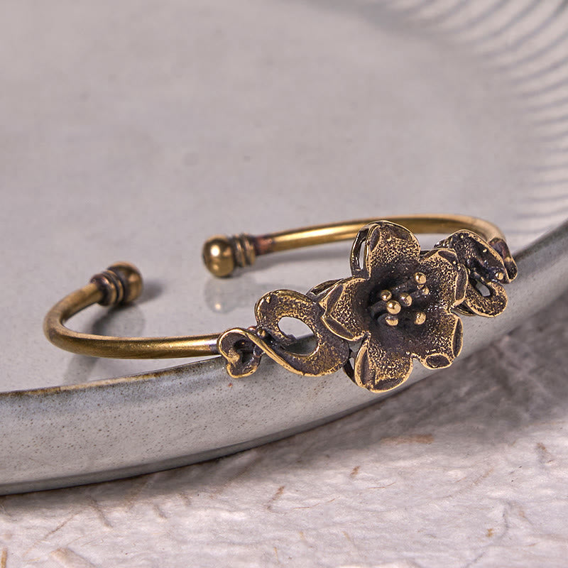 Large Copper Flowers Leaves Luck Healing Cuff Bracelet Bangle