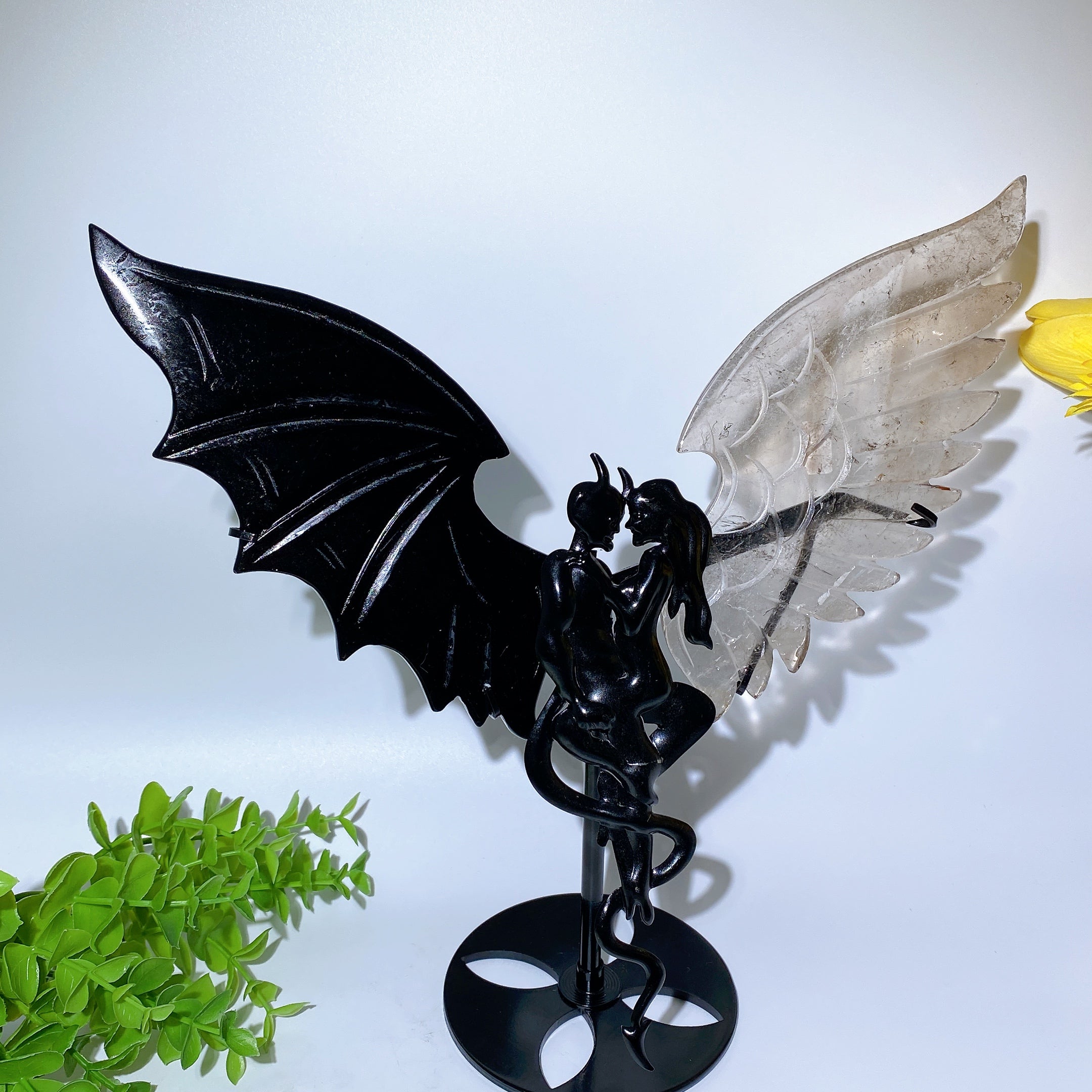 Large Crystal Devil Couple's Wings Carvings 25-30cm