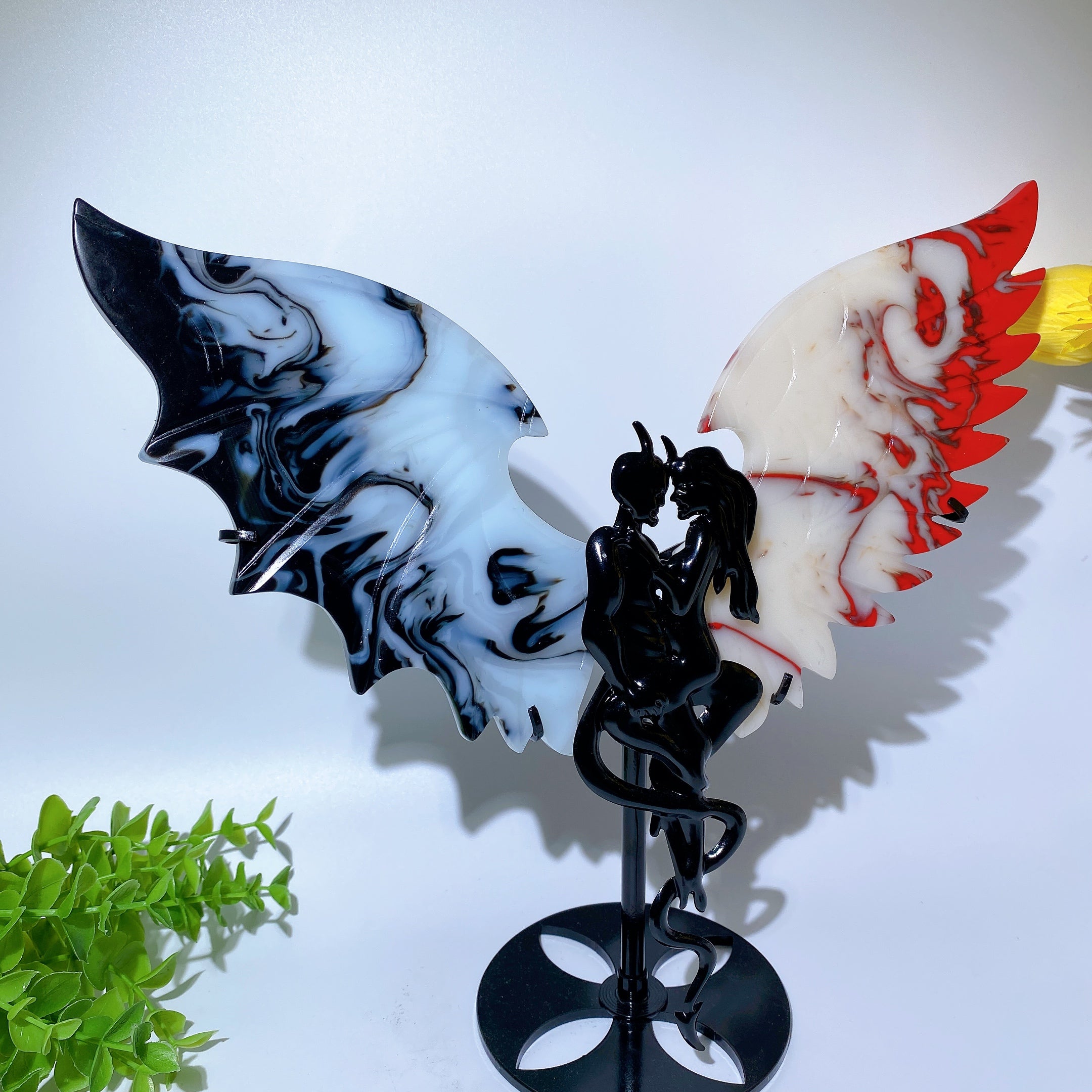 Large Crystal Devil Couple's Wings Carvings 25-30cm