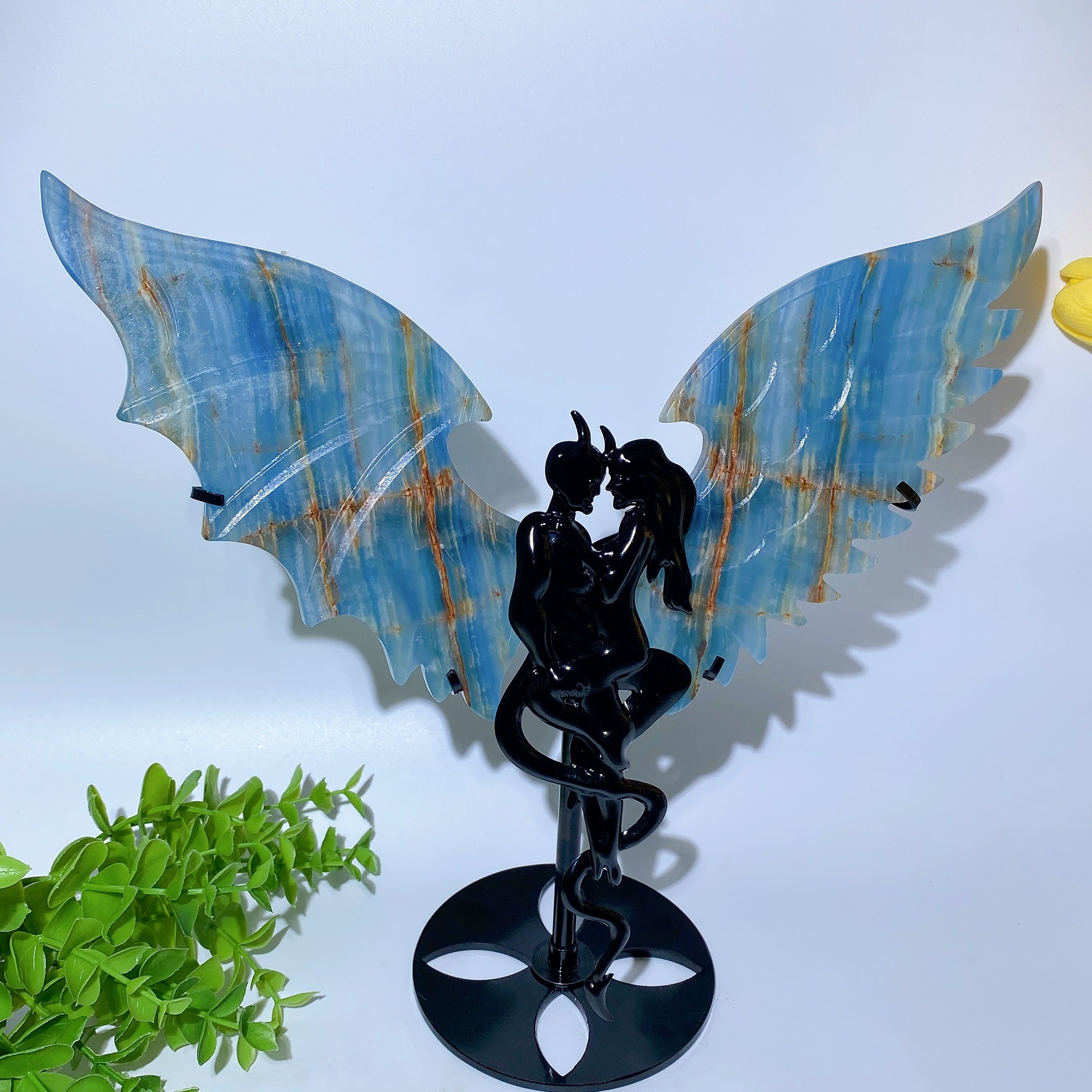 Large Crystal Devil Couple's Wings Carvings 25-30cm