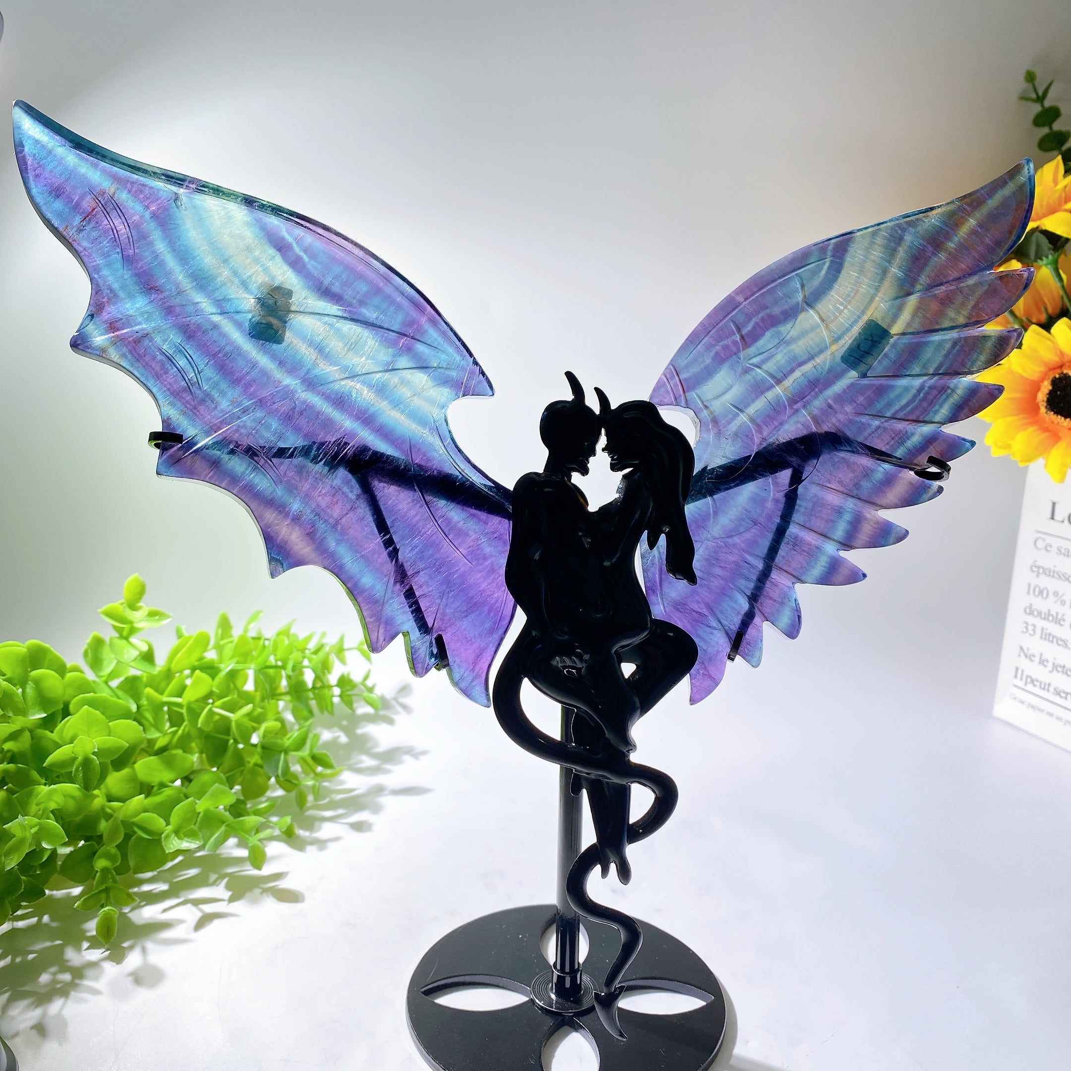 Large Crystal Devil Couple's Wings Carvings 25-30cm