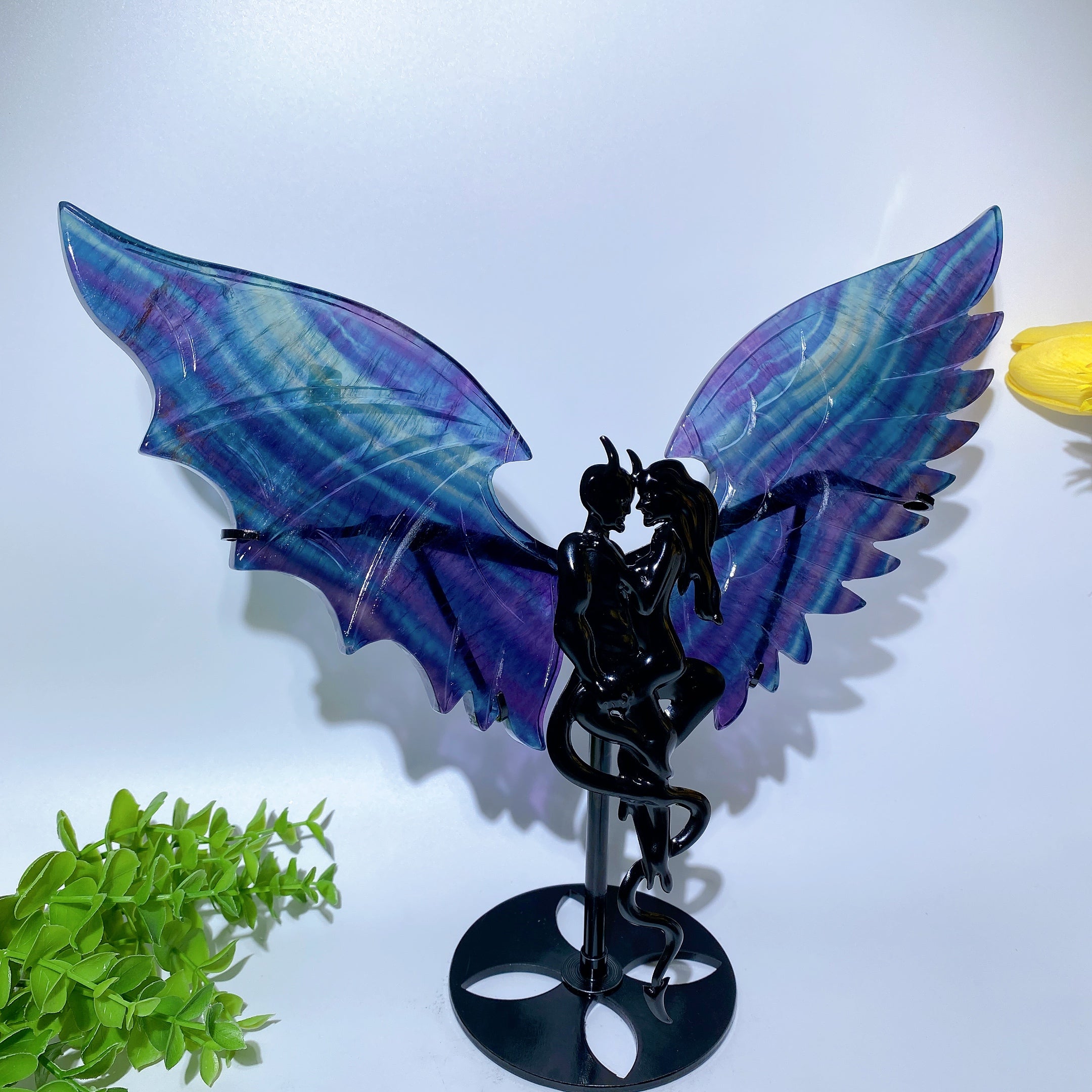 Large Crystal Devil Couple's Wings Carvings 25-30cm