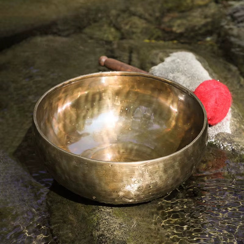 Large Handmade Tibetan Singing Bowl with textured brass finish for meditation