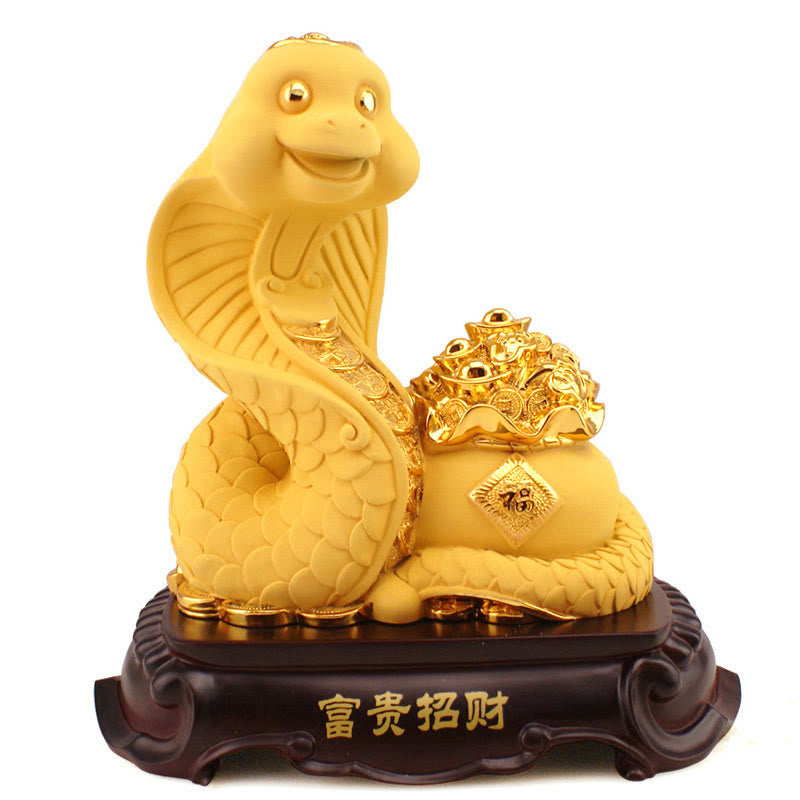 Large Resin Year of the Snake Treasure Bowl Statue 25cm