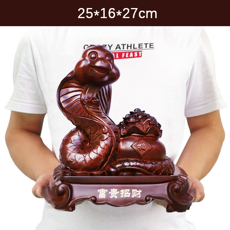 Large Resin Year of the Snake Treasure Bowl Statue 25cm