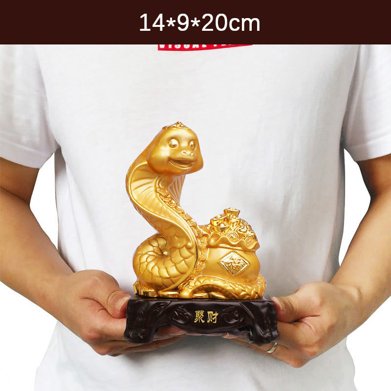 Large Resin Year of the Snake Treasure Bowl Statue 25cm