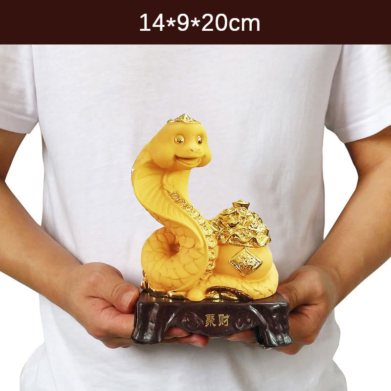 Large Resin Year of the Snake Treasure Bowl Statue 25cm