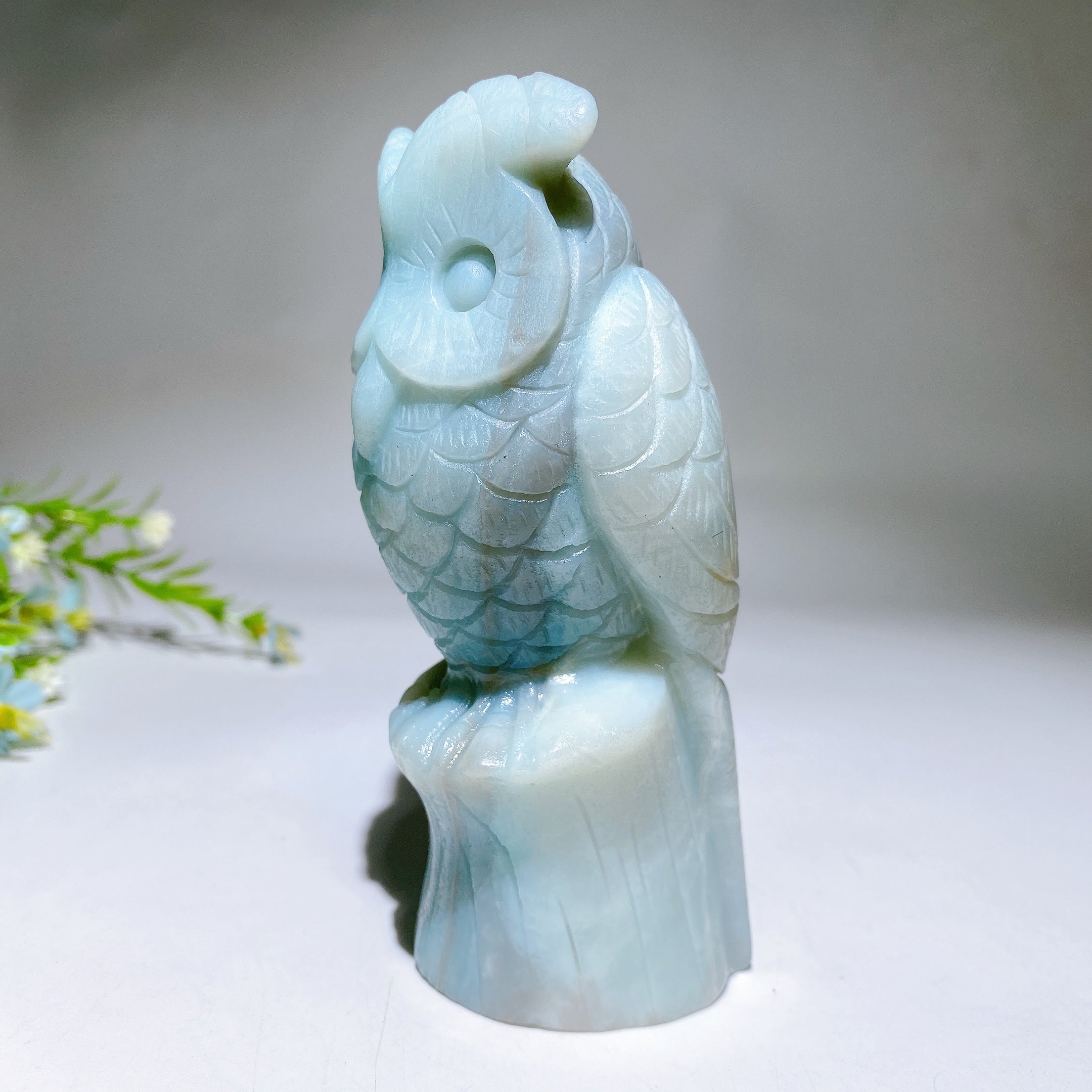Large Sky Blue Crystal Owl Carving (4.6-inch)