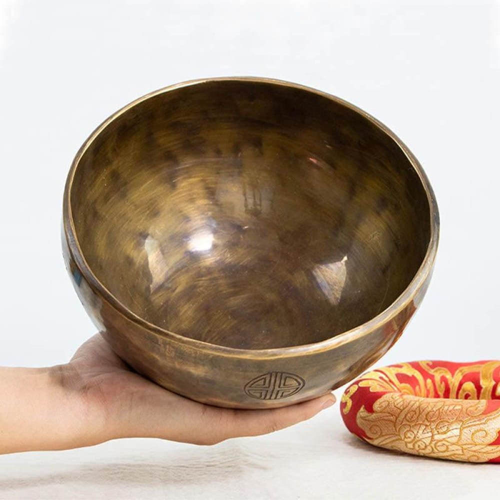 Large Tibetan Singing Bowl with hammered bronze finish for healing and meditation