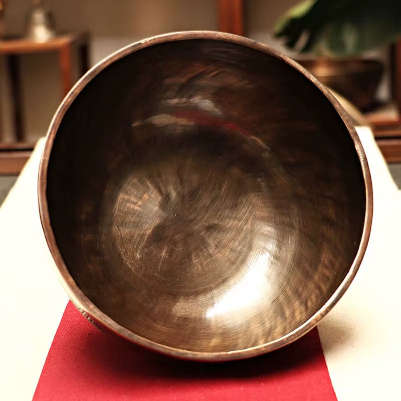 Large Tibetan Singing Bowl with hammered interior for meditation therapy and relaxation