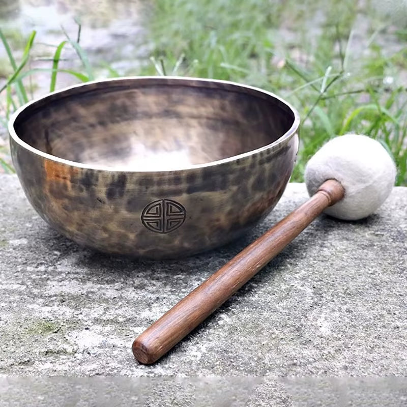 Large Tibetan Singing Bowl with Wooden Striker and Felt Mallet for Meditation Therapy