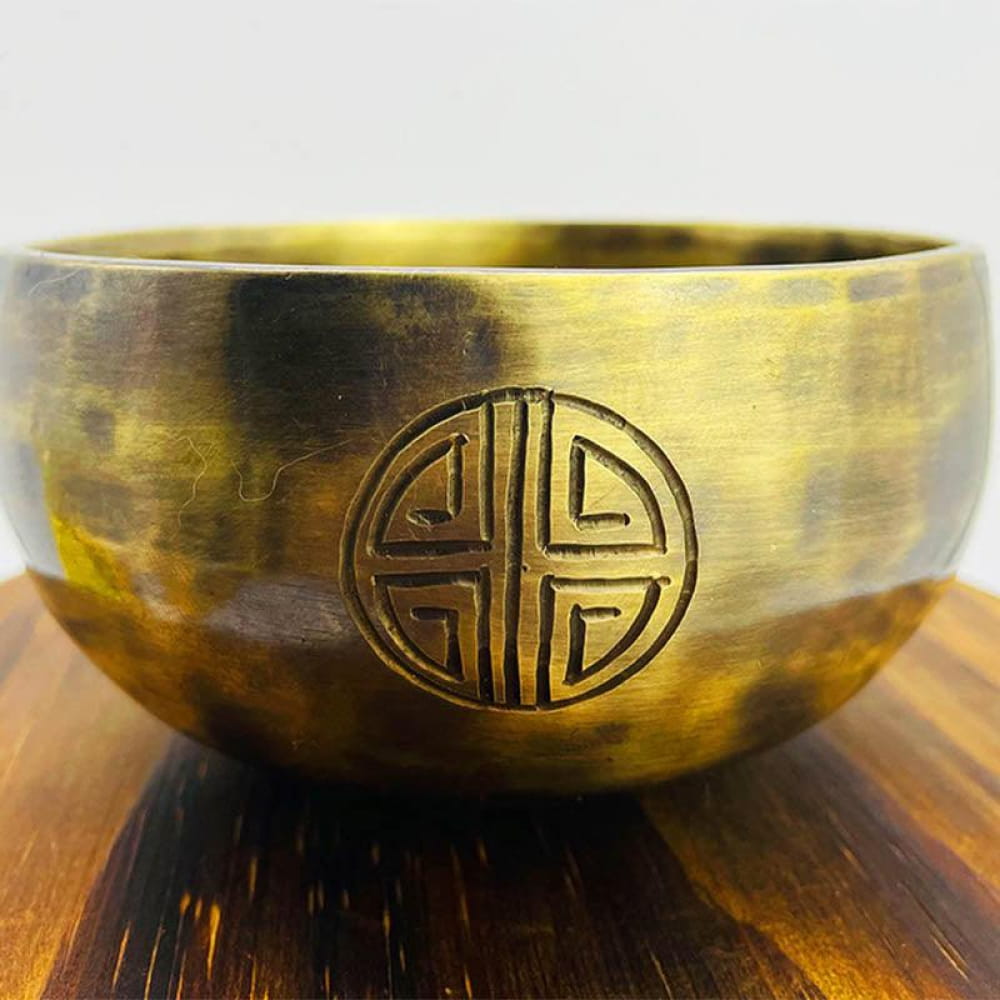 Brass singing bowl with engraved geometric patterns from Large Tibetan Singing Bowl