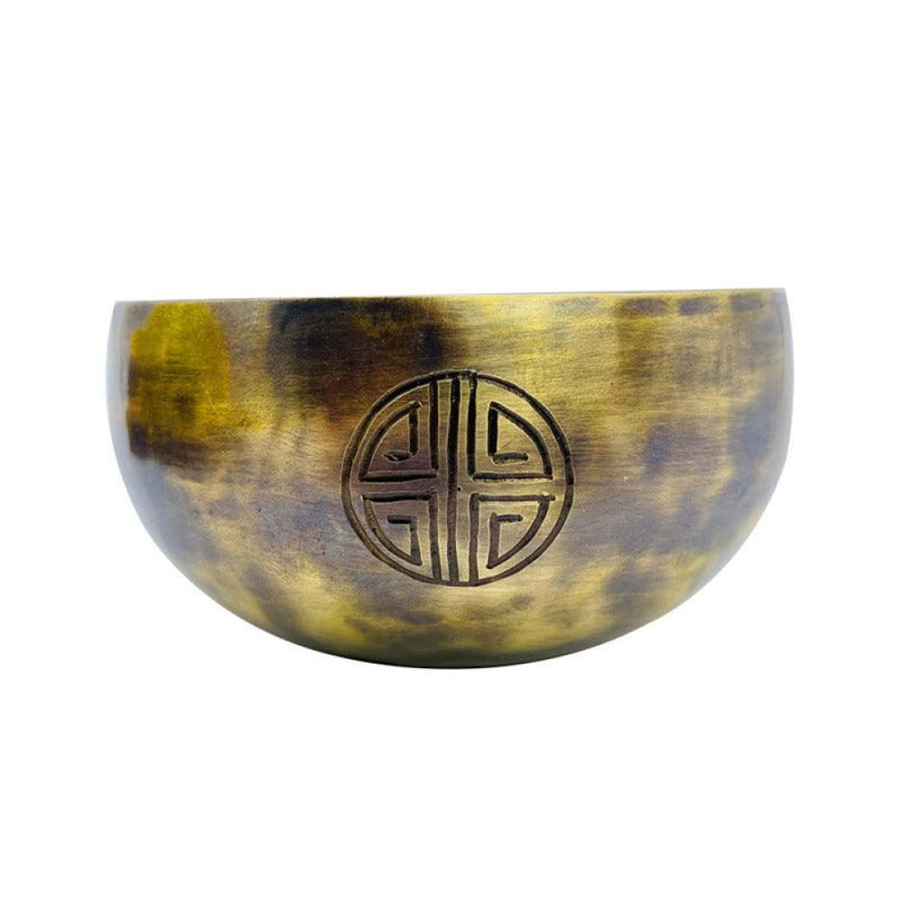 Large Tibetan Singing Bowl featuring an engraved geometric symbol pattern