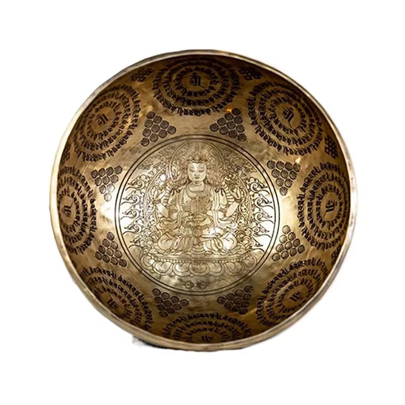 Large Tibetan Singing Bowl with intricate engravings and mandala patterns for sound healing