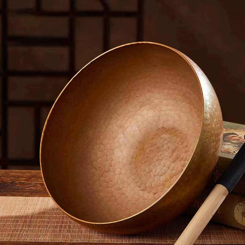 Copper singing bowl with wooden mallet for Large Tibetan Sound Bowls & Healing Therapy