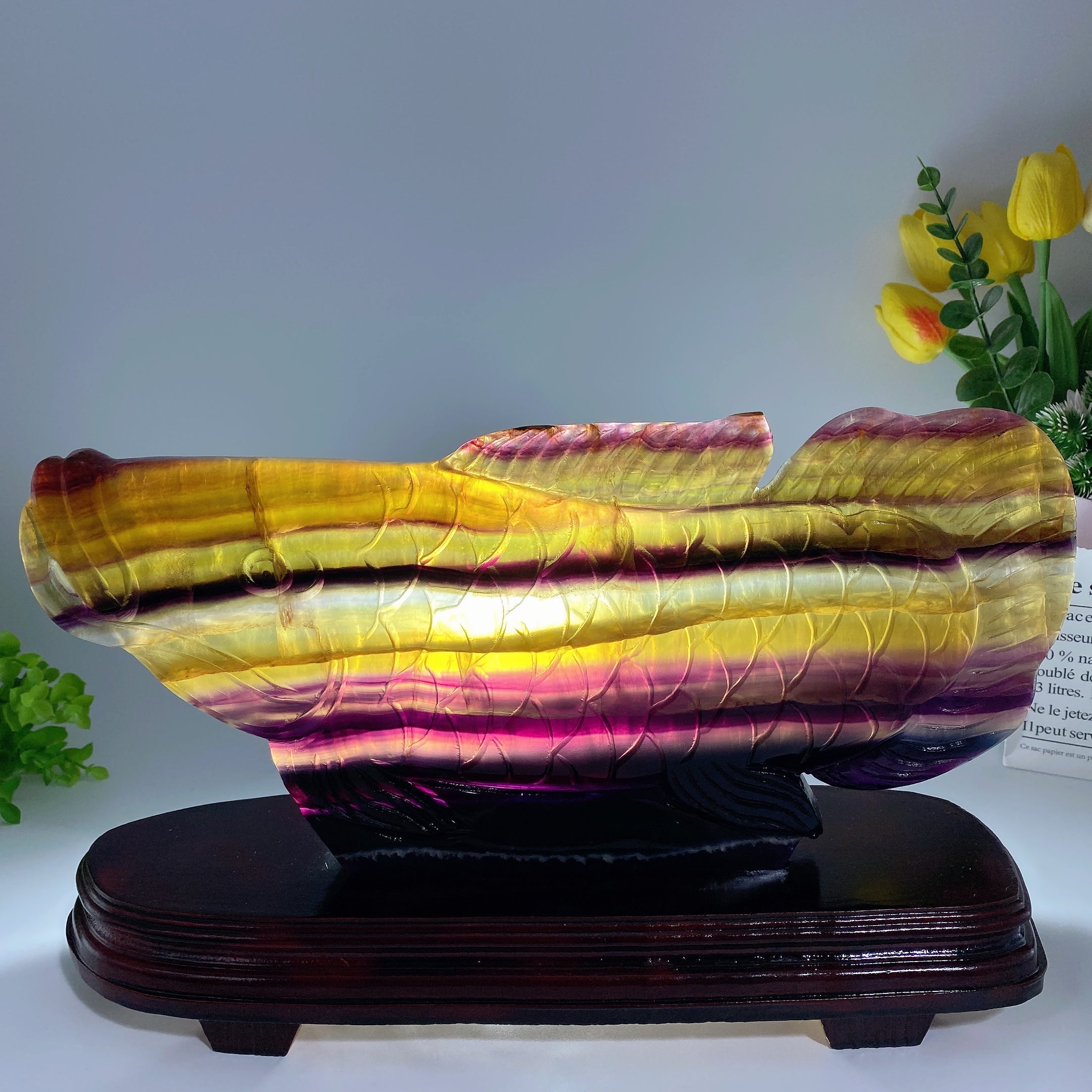 Large Yellow Fluorite Arowana Carving Crystal Animal