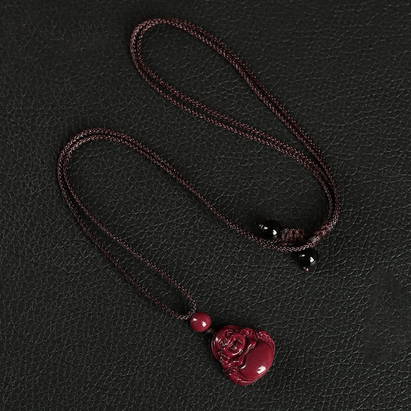 Laughing Buddha Cinnabar Necklace Pendant Blessing Charm