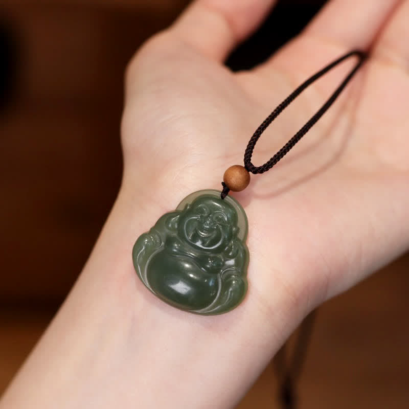 Laughing Buddha Hetian Jade Healing Necklace 70cm Pendant