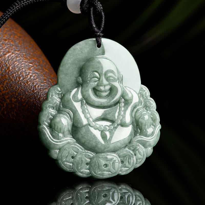 Laughing Buddha Natural Jade Abundance Necklace Pendant