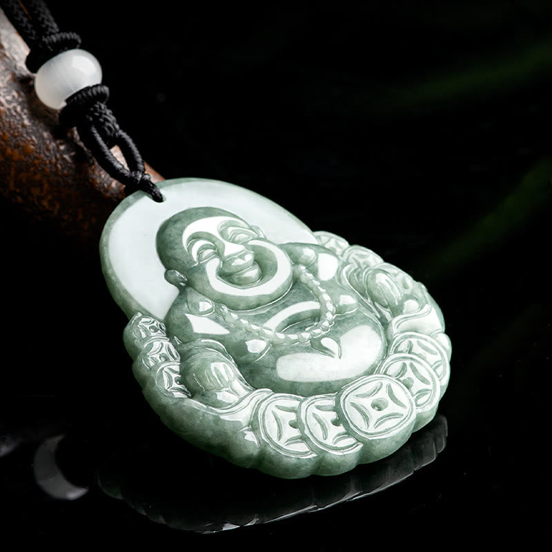 Laughing Buddha Natural Jade Abundance Necklace Pendant
