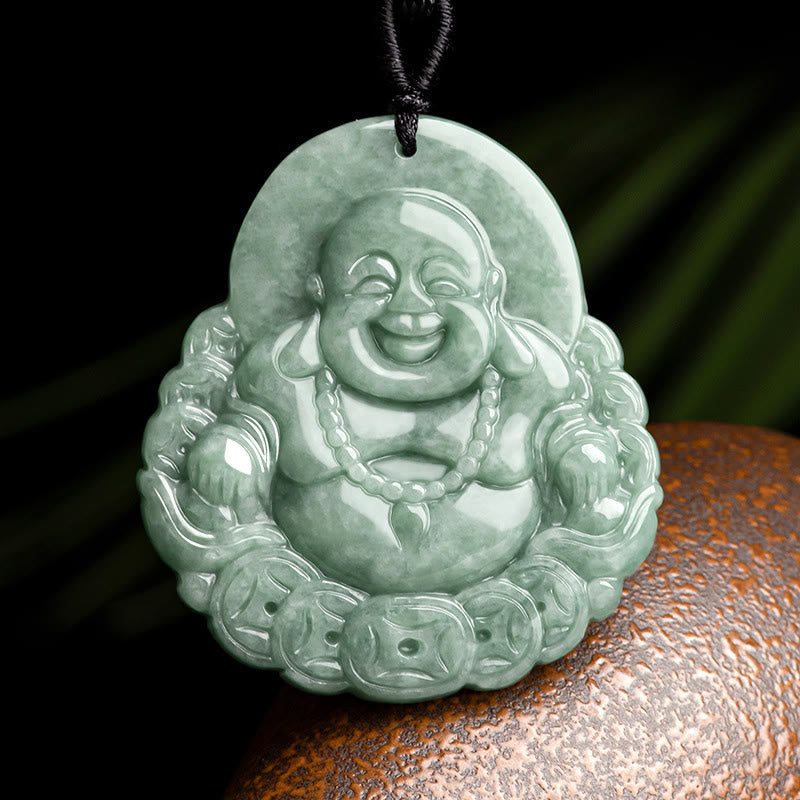 Laughing Buddha Natural Jade Abundance Necklace Pendant