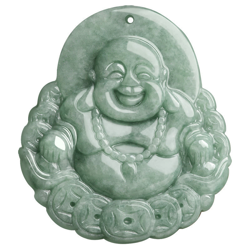 Laughing Buddha Natural Jade Abundance Necklace Pendant