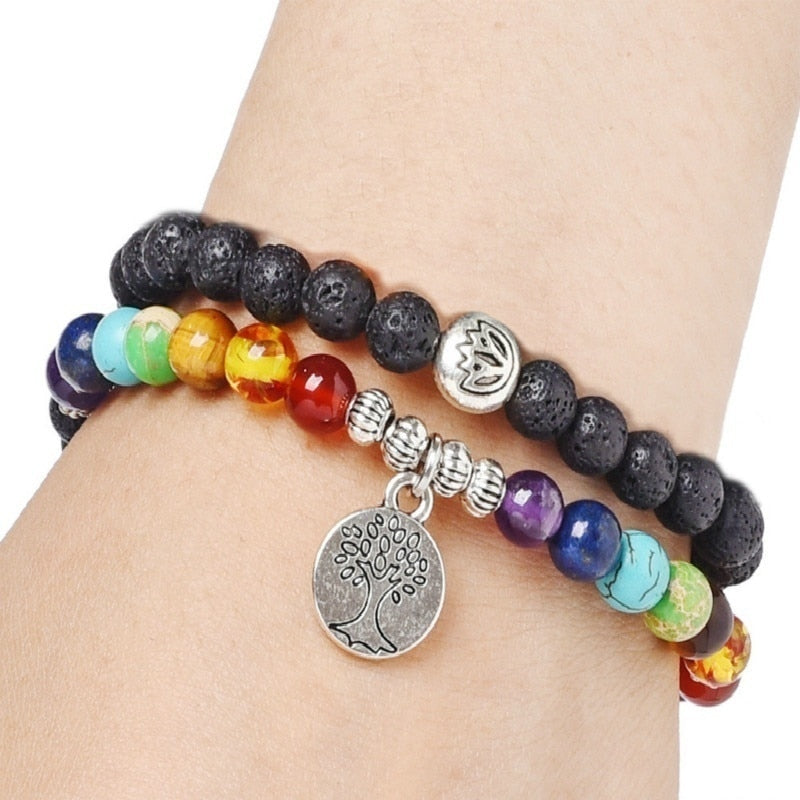 Lava Rock 7 Chakra Bracelet