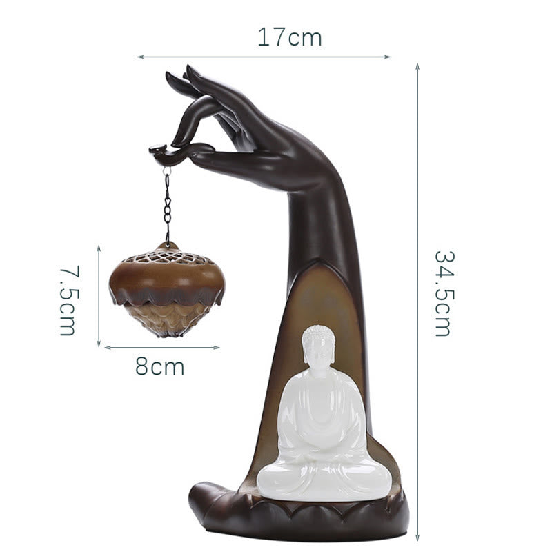 LED Buddha Hand Backflow Smoke Fountain Ceramic Incense Burner