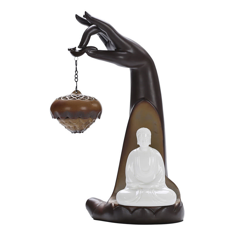 LED Buddha Hand Backflow Smoke Fountain Ceramic Incense Burner