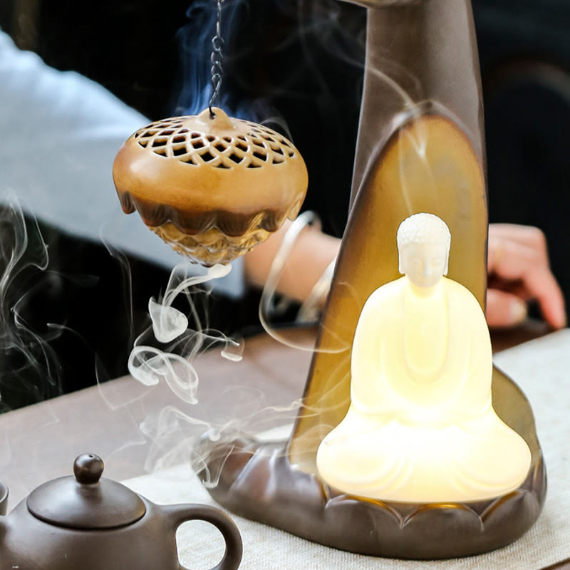 LED Buddha Hand Backflow Smoke Fountain Ceramic Incense Burner