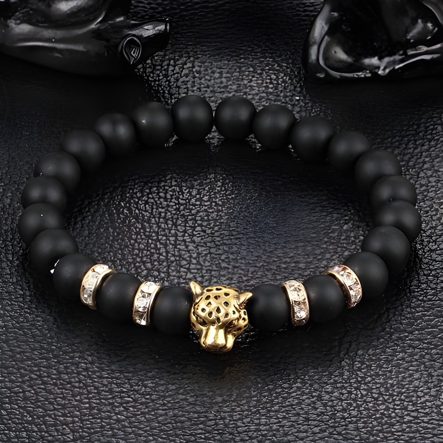 Leopard Charm Natural Stone Beads Bracelet
