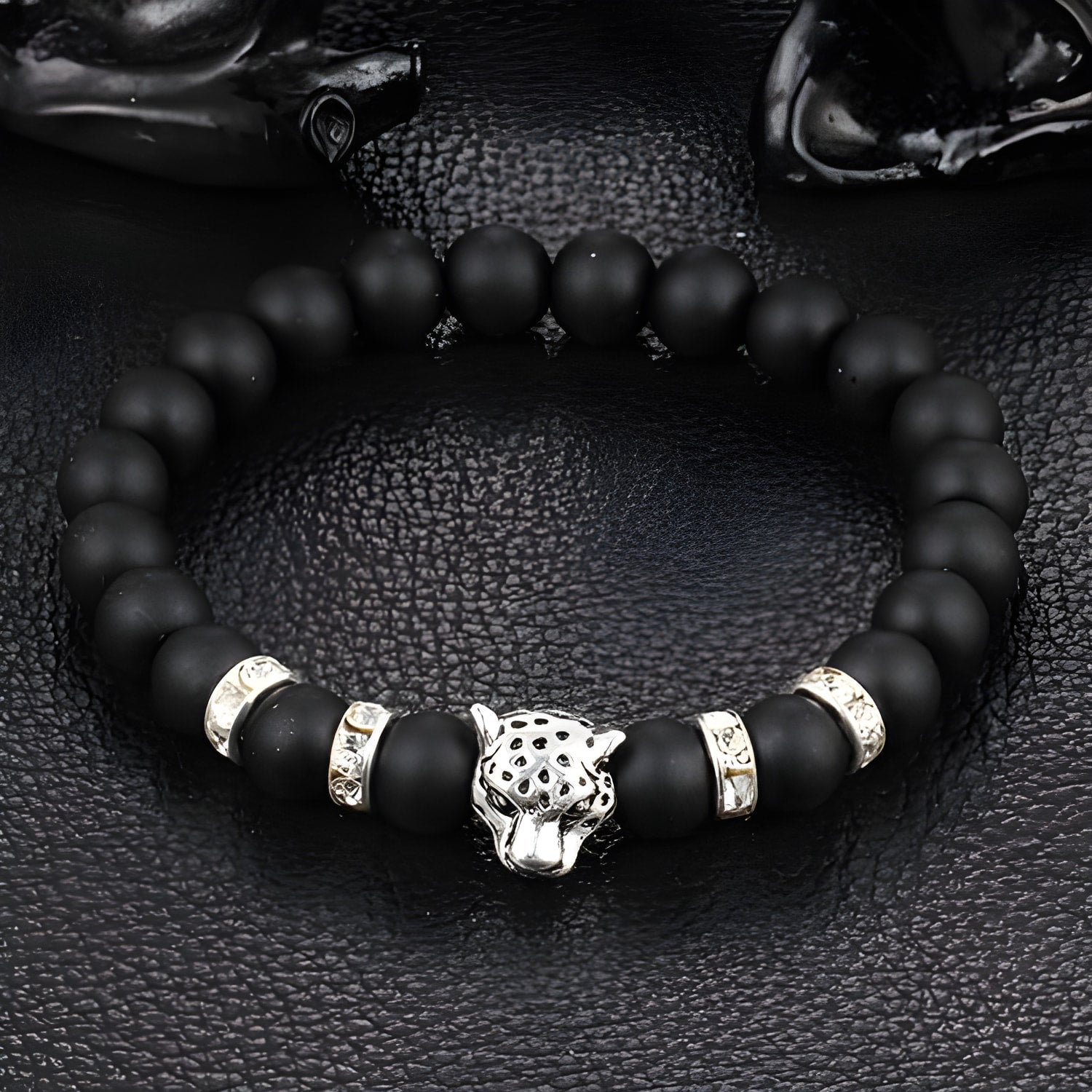Leopard Charm Natural Stone Beads Bracelet
