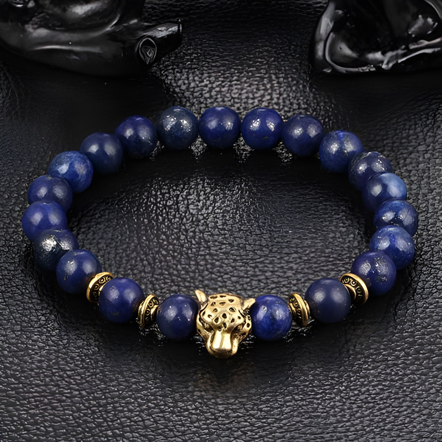 Leopard Charm Natural Stone Beads Bracelet
