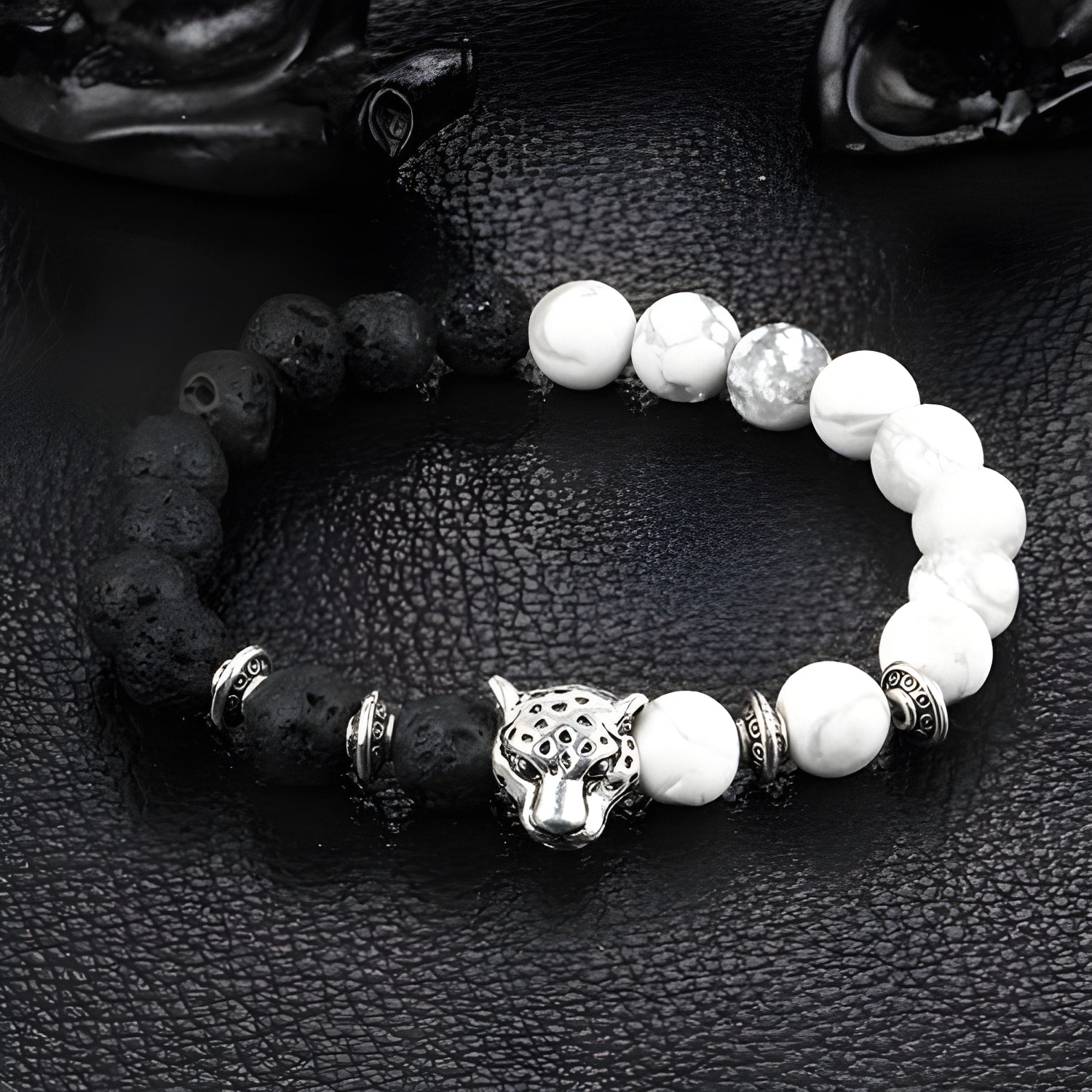 Leopard Charm Natural Stone Beads Bracelet
