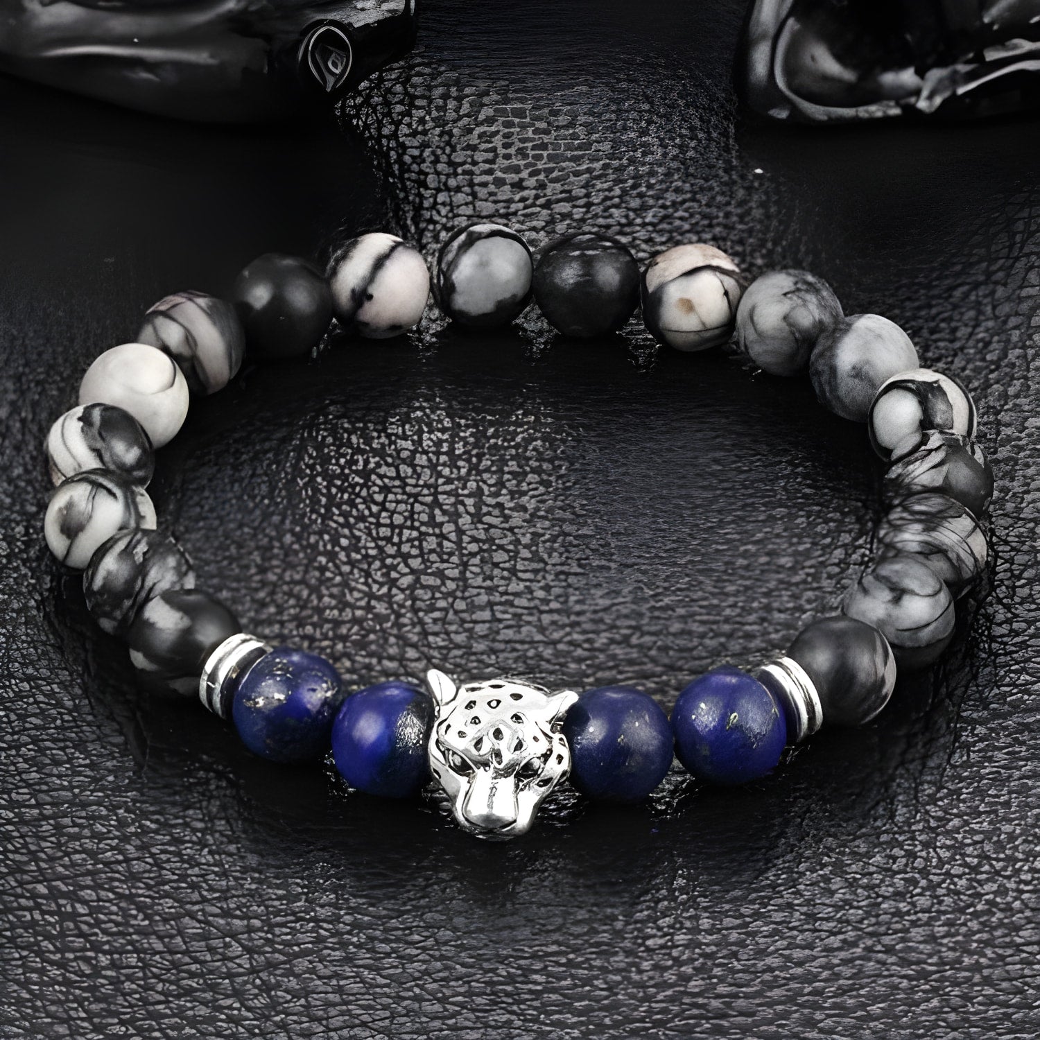 Leopard Charm Natural Stone Beads Bracelet
