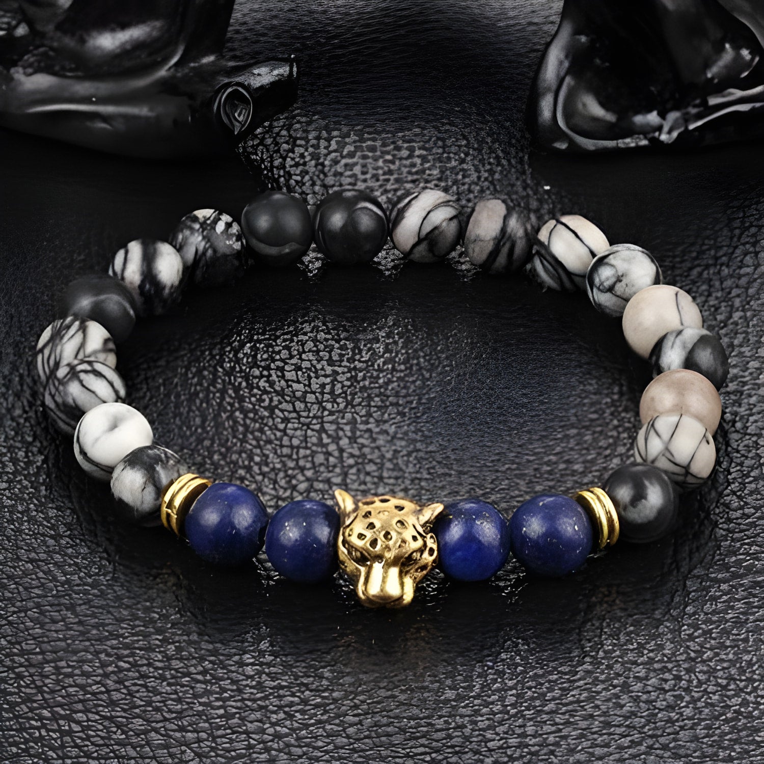 Leopard Charm Natural Stone Beads Bracelet