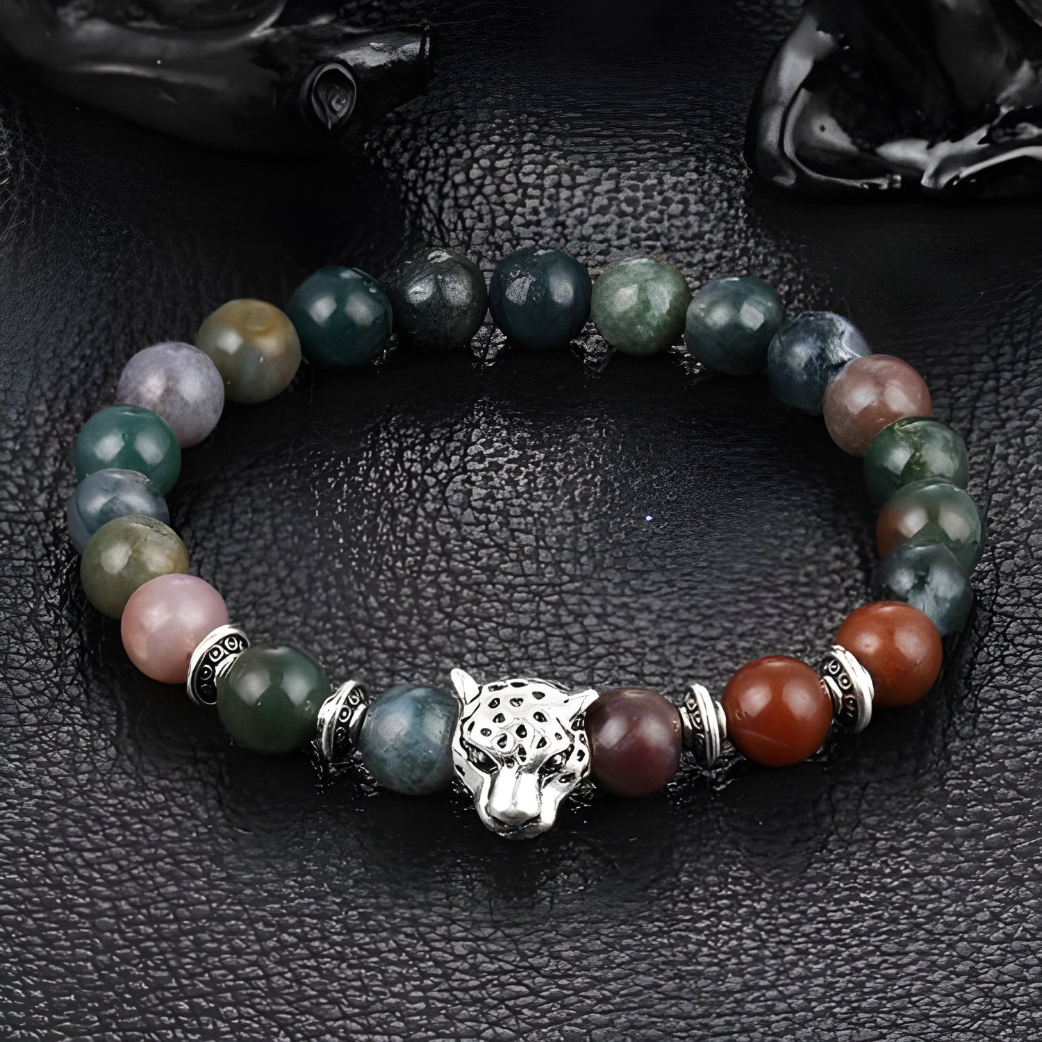 Leopard Charm Natural Stone Beads Bracelet