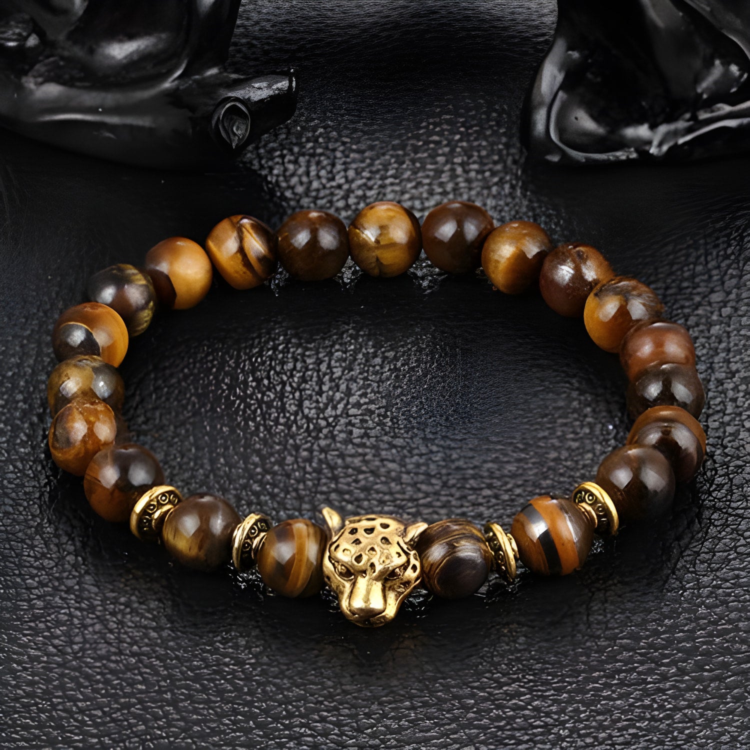 Leopard Charm Natural Stone Beads Bracelet