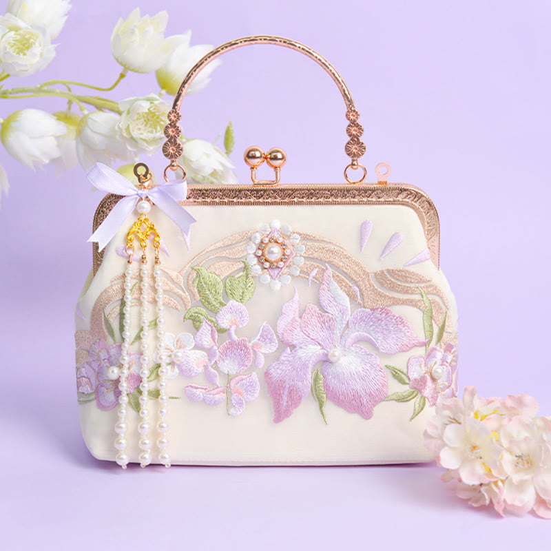 Light Purple Embroidered Flower Tassel Bag for Spiritual Energy