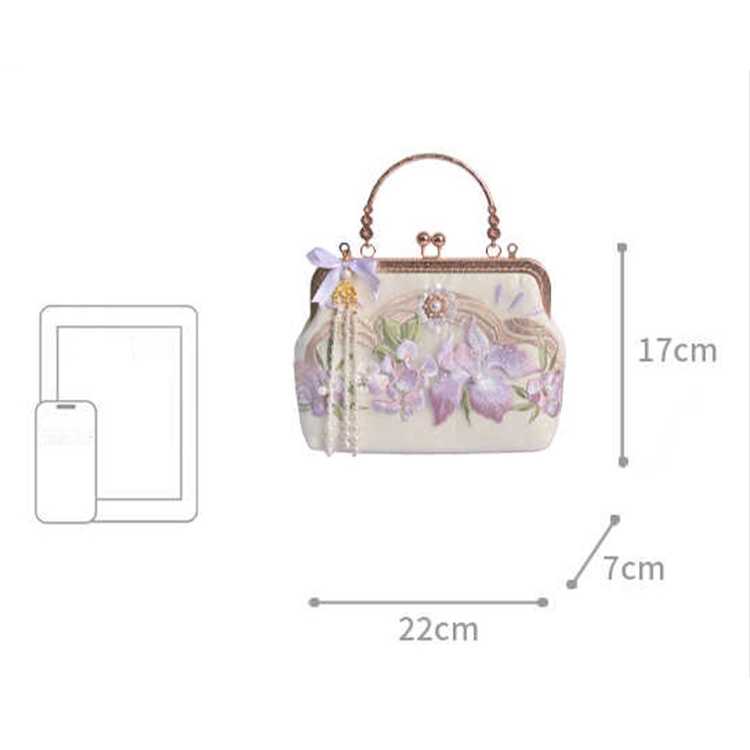 Light Purple Embroidered Flower Tassel Bag for Spiritual Energy