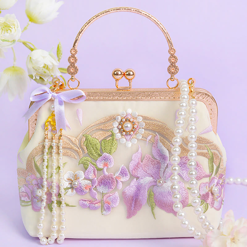 Light Purple Embroidered Flower Tassel Bag for Spiritual Energy