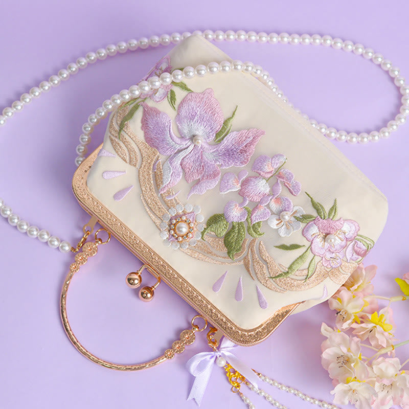 Light Purple Embroidered Flower Tassel Bag for Spiritual Energy