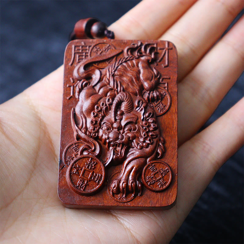 Lightning Struck Jujube Wood Pixiu Necklace for Fortune