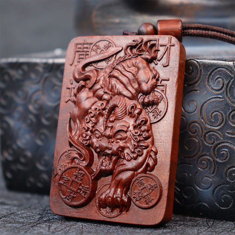 Lightning Struck Jujube Wood Pixiu Necklace for Fortune