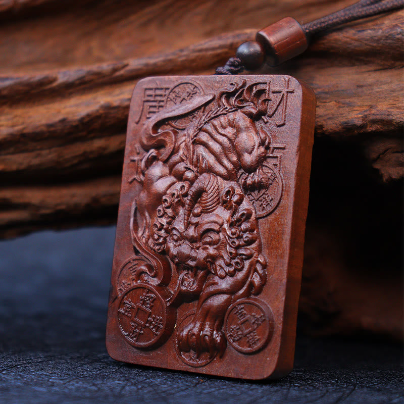 Lightning Struck Jujube Wood Pixiu Necklace for Fortune