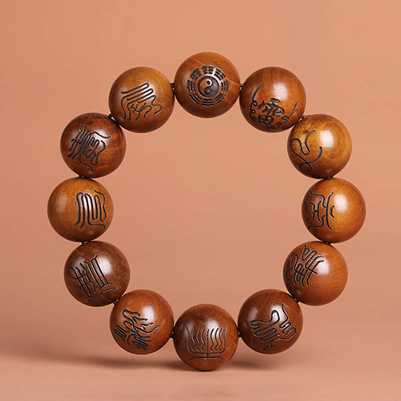 Lightning Struck Jujube Wood Yin Yang Bracelet for Protection