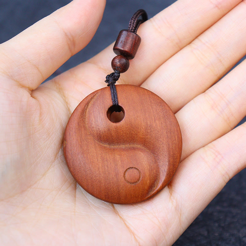 Lightning Struck Jujube Wood Yin Yang Luck Necklace