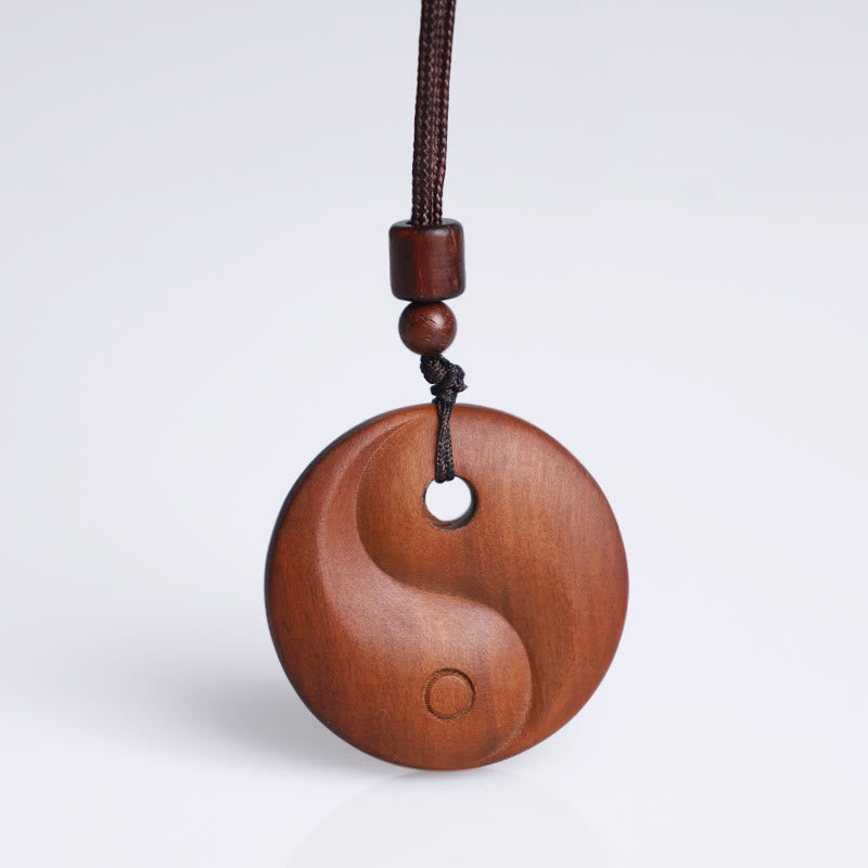 Lightning Struck Jujube Wood Yin Yang Luck Necklace