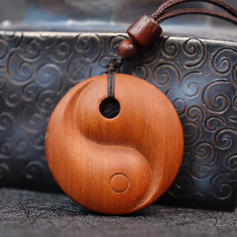 Lightning Struck Jujube Wood Yin Yang Luck Necklace