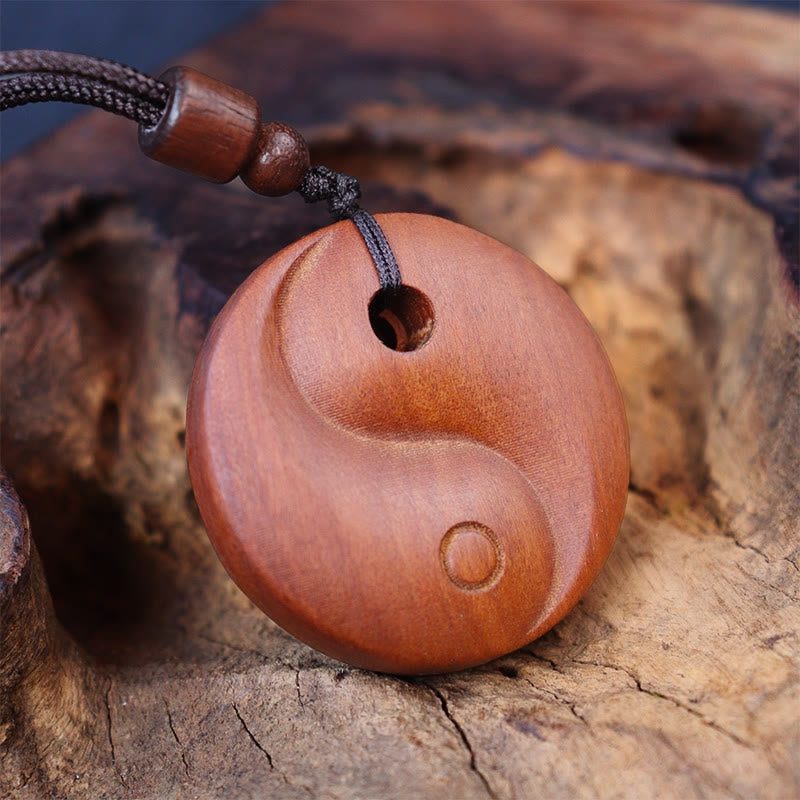 Lightning Struck Jujube Wood Yin Yang Luck Necklace